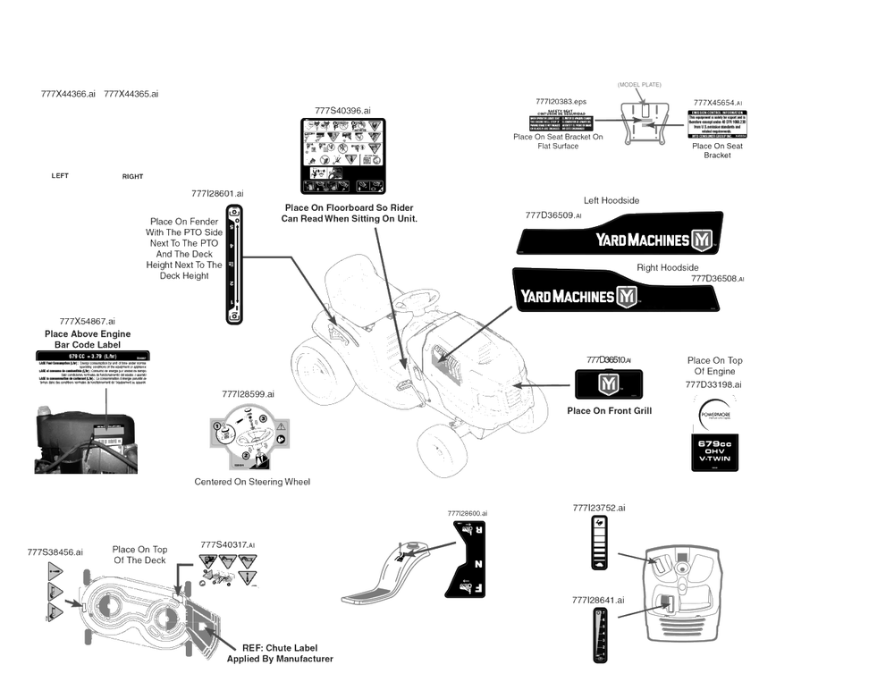 Label Map Diagram and Parts List for 13BJ77ST345 2023 Yard Machines Lawn Tractor